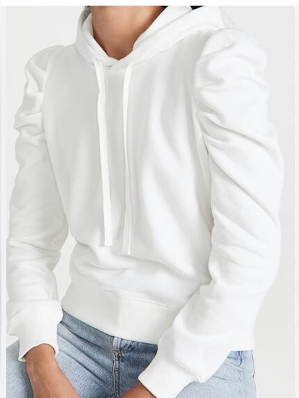 Rebecca Minkoff Janine White Puff Sleeve Hoodie Sweatshirt Size Medium, Coquette - Picture 1 of 11